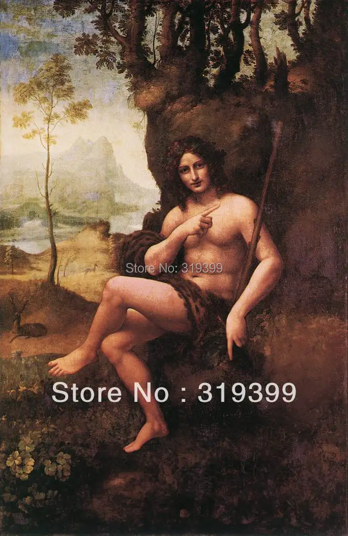 

Leonardo Da Vinci Oil Painting Reproduction on Linen Canvas,St John in the Wilderness (Bacchus),Free Fast Shipping,100% handmade