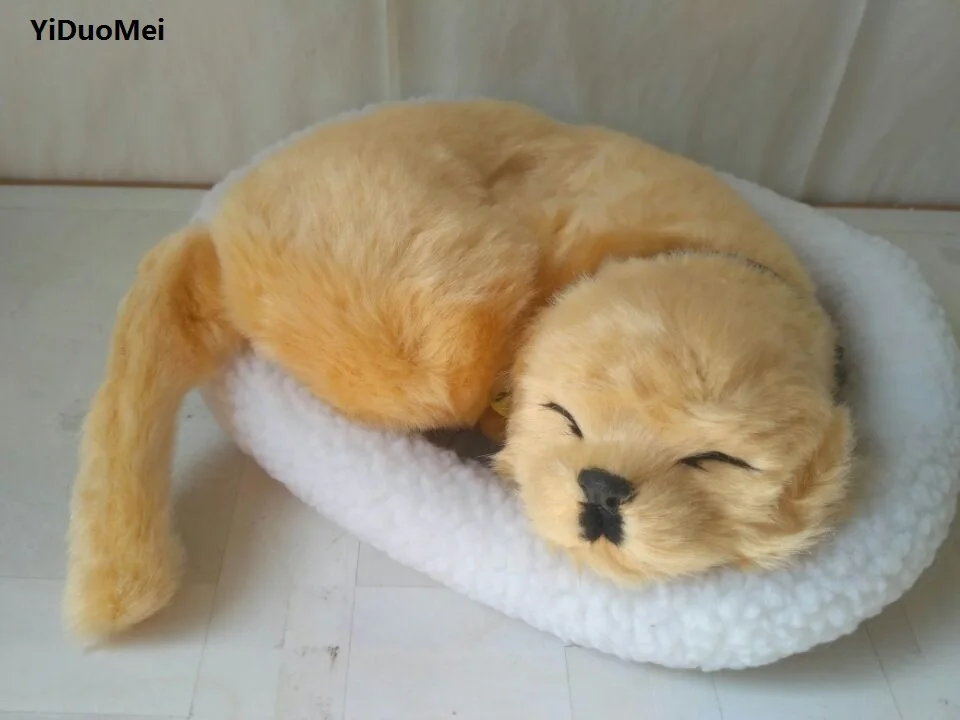 simulation sleeping Golden Retriever dog large 30x20cm model breathing dog with mat handicraft,home decoration toy d2100