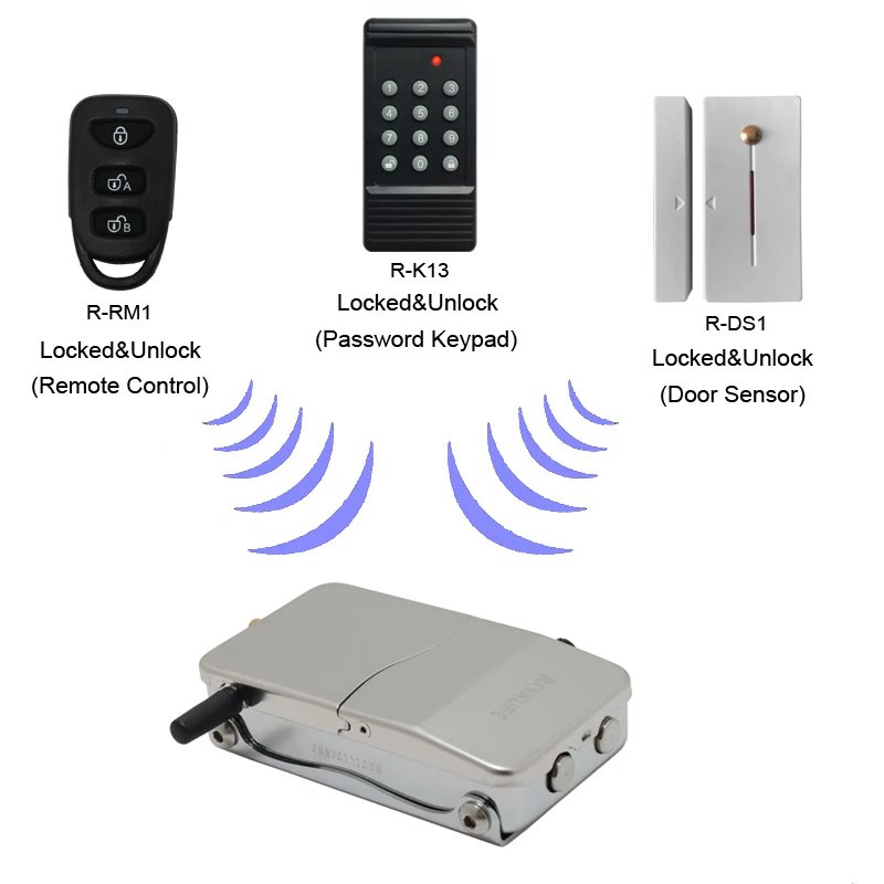 RAYKUBE Elektronisches Türschloss mit Fernbedienung, Schlüsselöffnung, unsichtbares intelligentes Schloss, kabelloses schlüsselloses Türschloss R-W39