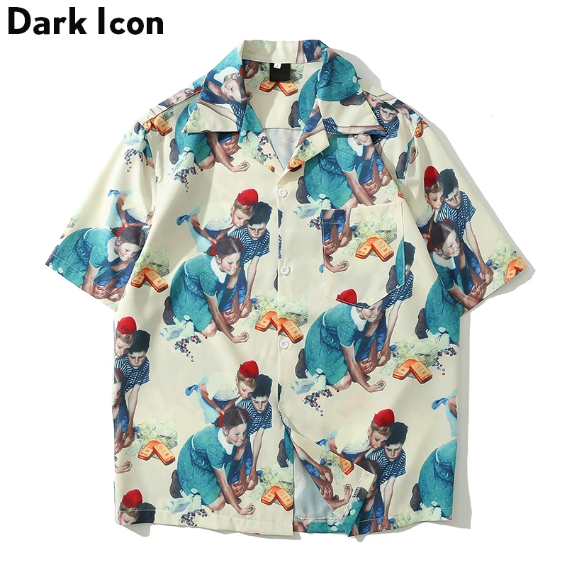 

Dark Icon 3D Full Printed Summer Street Shirts Men Turn-down Collar Men's Shirt Short Sleeve Retro Shirt