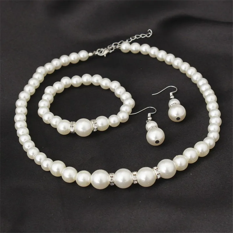 N308 Wedding Engagement Women Simulated Pearls Jewelry Set Necklace / Earrings / Bracelets Fashion Jewelry For Lady Party Gift