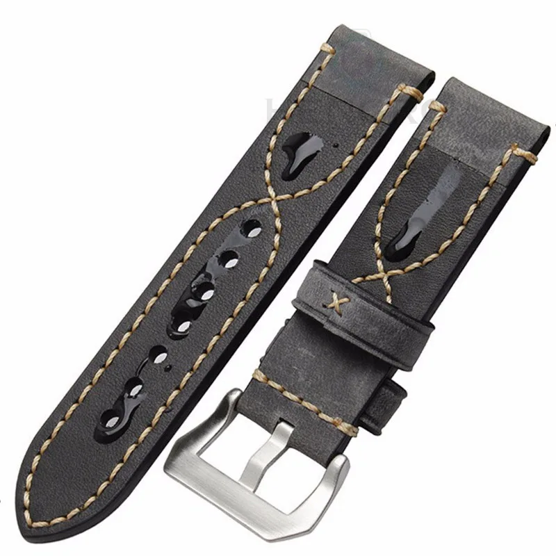 HENGRC Genuine Leather Watch Band Bracelet Cowhide Men Strap Fashion Women 20 22 24mm Belt Steel Metal Pin Buckle For Pam111