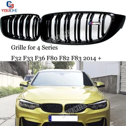 F32 ABS Carbon Fiber Front Bumper Grille For BMW 4 Series F32 F33 F36 M3 F80 M4 F82 F83 2014 + Black Gloss M Grill Mesh