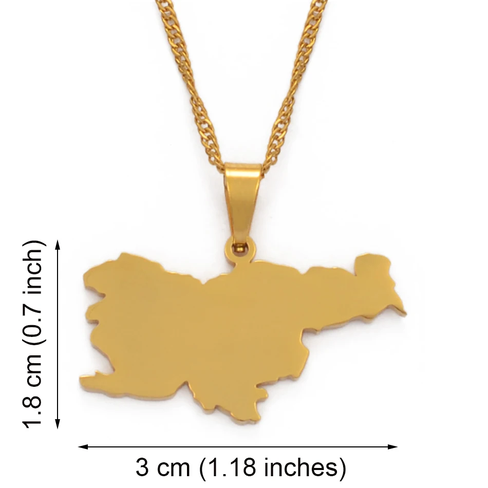 Anniyo Slovenia Map Pendant Necklaces for Women,Gold Color Stainless Steel Maps Slovenija Jewelry @101621