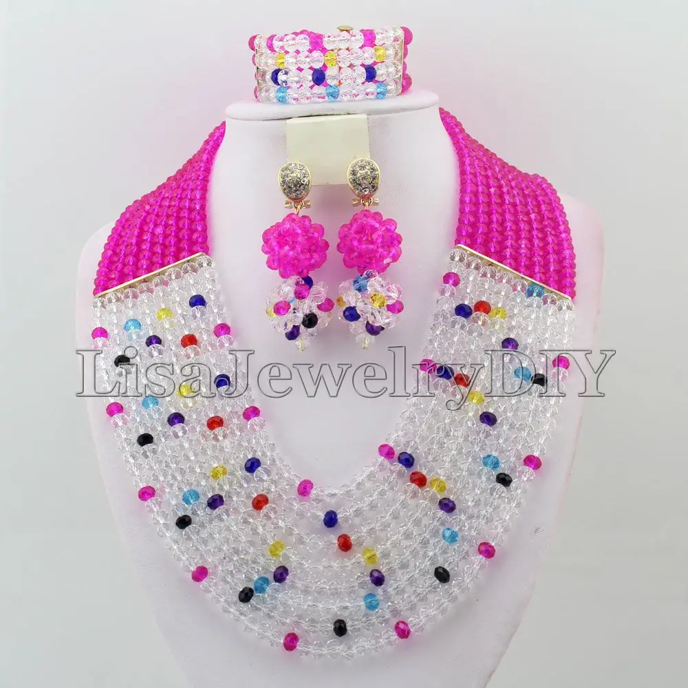 

Handmade Crystal women necklaces costume jewellry nigerian wedding african beads jewelry set HD4901