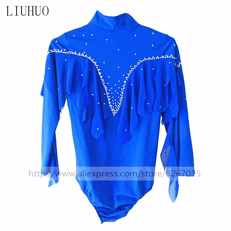 LIUHUO Ice Figure skating Men Boys Performance Clothing Match Suit Blue Costume Dance Leotard Long Sleeve Roller Competition Kid