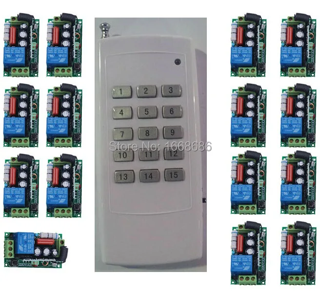 220V 15CH Radio Wireless Remote Control Switch light lamp LED ON OFF 15 Receiver &1 transmitter Learning Code Output Adjusted