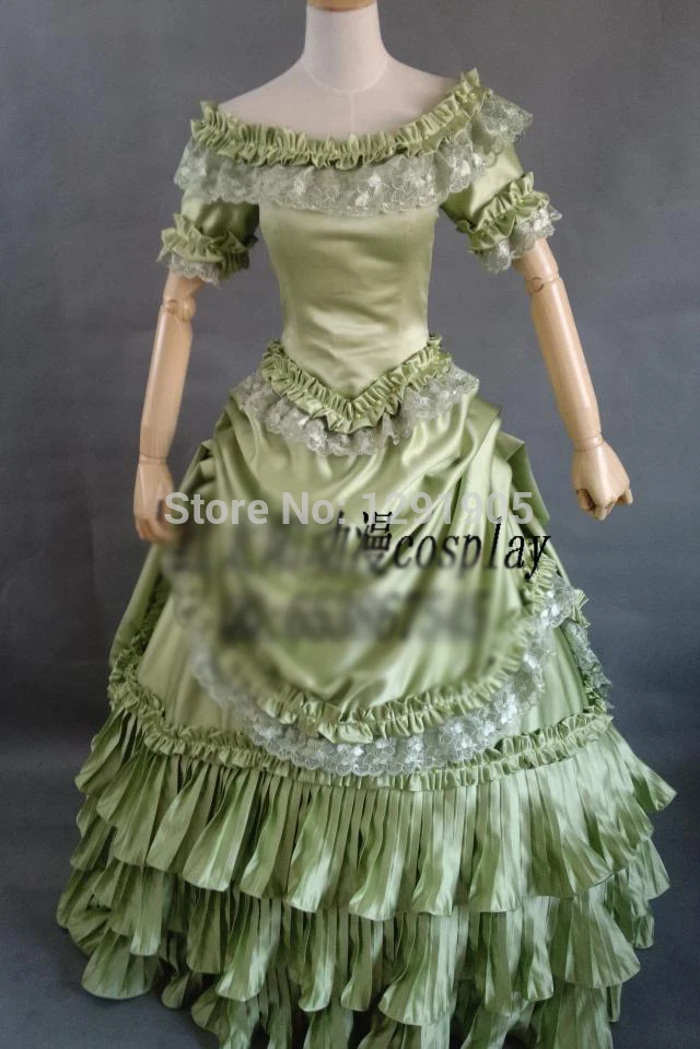 light green lace ruffles medieval dress ball gown princess Medieval Renaissance Gown queen Costume Victorian Belle ball gown