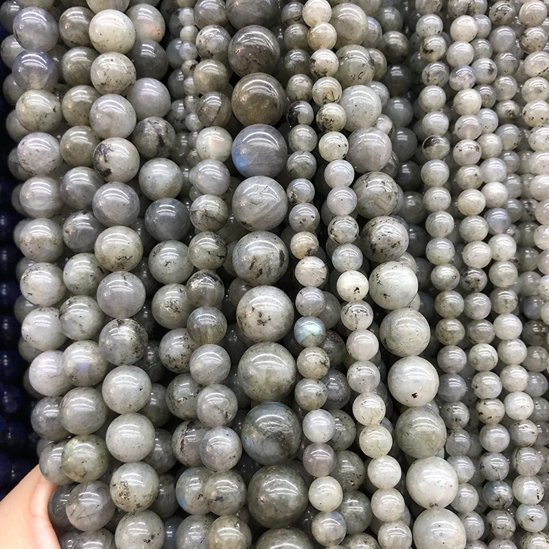 Natural Stone Gray White Labradorite Round Loose Beads 15\