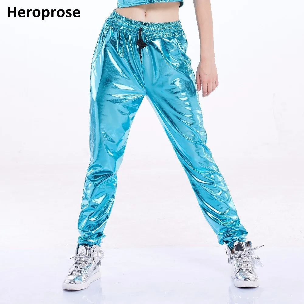 

Heroprose-Women's Mid Waist Dance Stage Performance Wide Leg Loose Long Bloomers, Sky Blue Trousers, Hip Hop Harem Pants