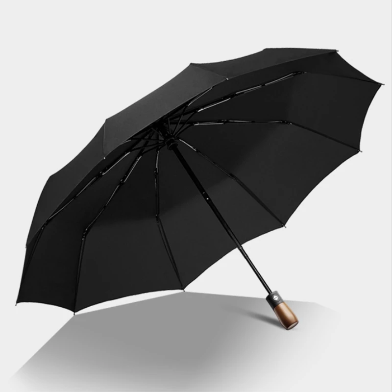 Automatic Folding Umbrella for Men and Women, Wind Resistant, Big Windproof Umbrellas, Black Coating, Parasol, Auto, Luxury, 10K