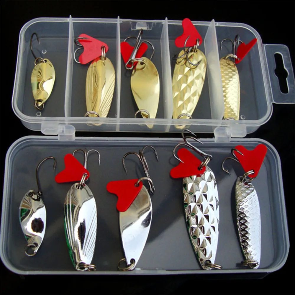 10pcs/20pcs Metal Spinner Spoon Kit Fishing Lure Hard Bait Set Sequins Treble Hook For Winter Ocean River Fishing Accessories