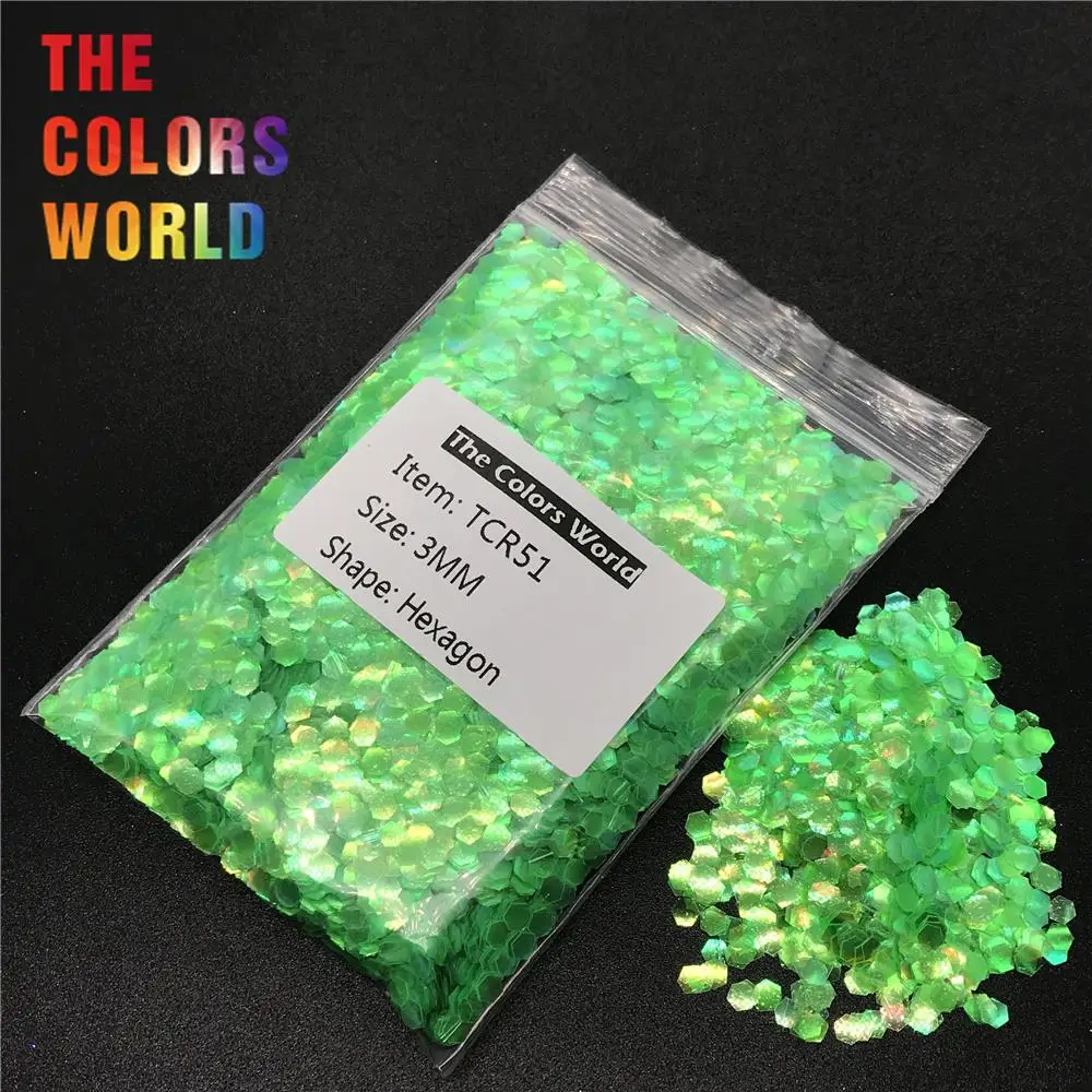 

TCR51 Iridescent Rainbow Light Green Color Hexagon Shape Glitter Nail Art Decoration Face Glitter Eye Shadow Henna Handwork DIY