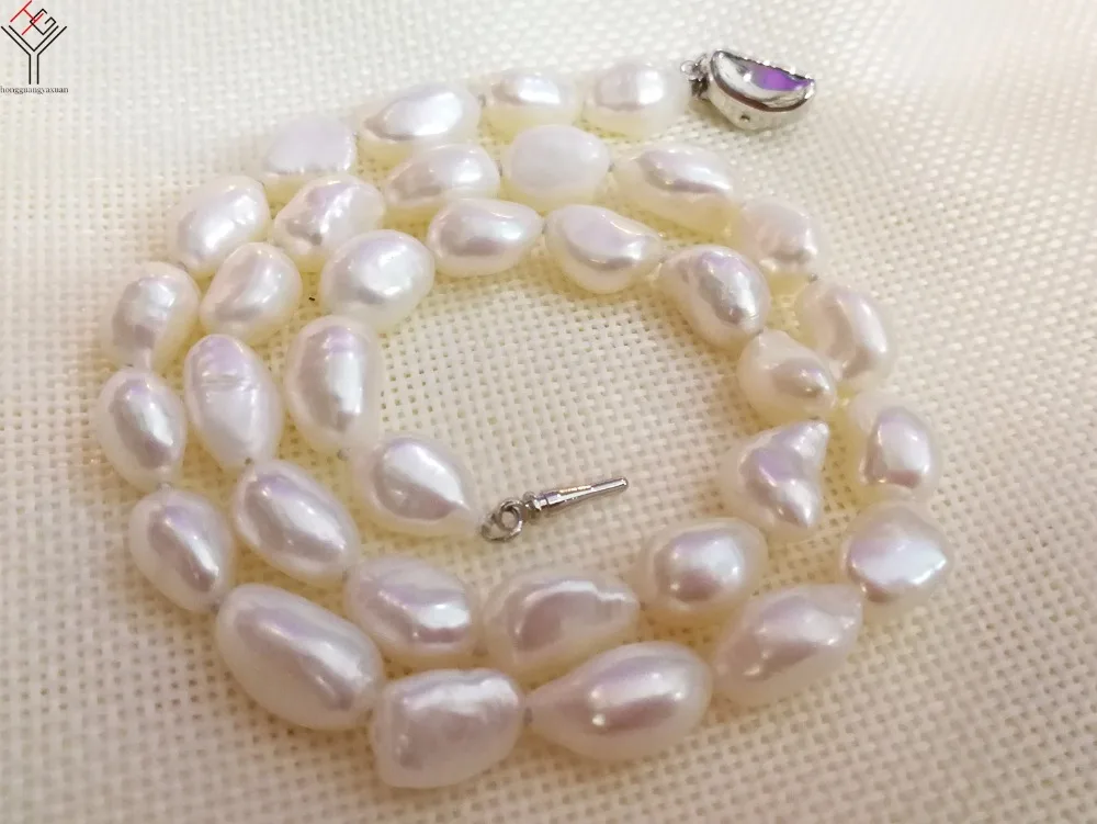 

10x11mm white baroque pearl necklace Jewelry 925 silver clasp natural freshwater pearl 43cm 17inch 35cm