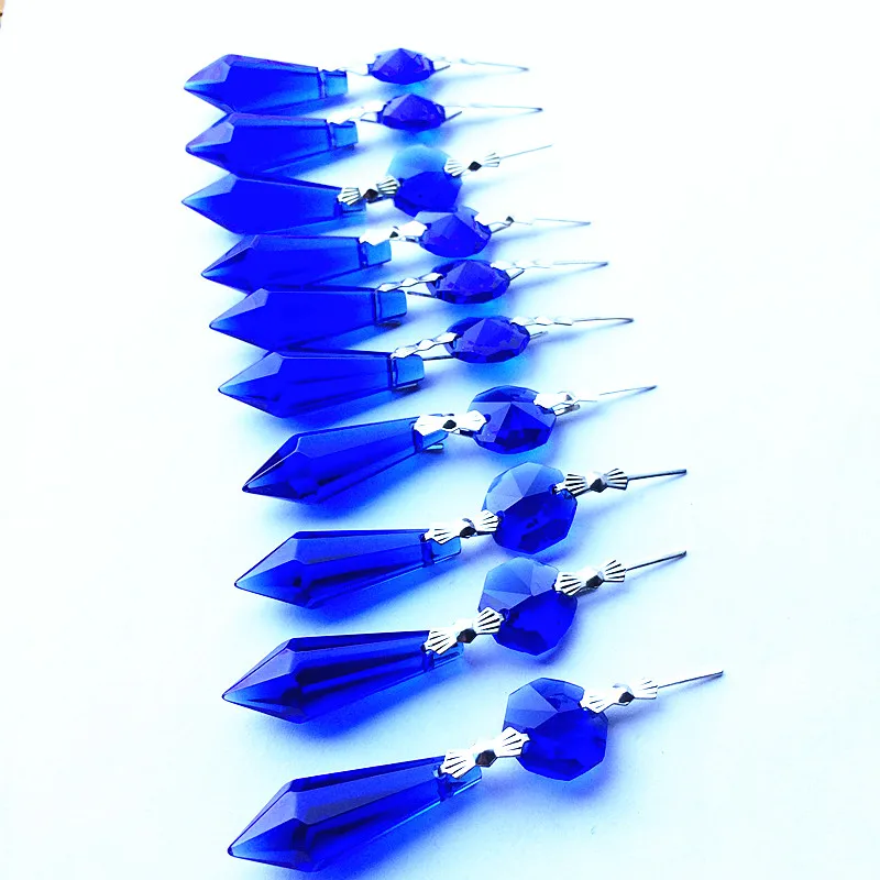 Hot 20pcs/lot Blue Crystal Glass Chandelier Icicle Drop Pendants Hanging Lighting Lamp Parts For Wedding Cake Topper Decoration