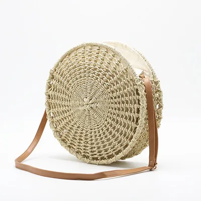 

NEW Women Straw Bags Bohemian Rattan Female Beach Handbag Circle Lady Weave Messenger Bag Handmade Round Kintted Crossbody