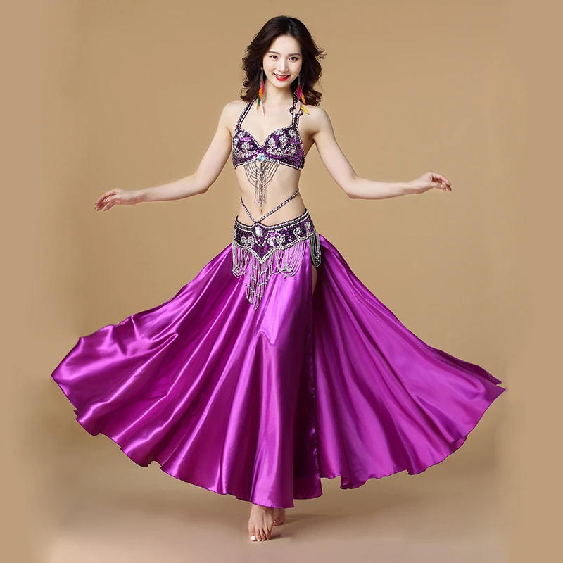 Belly Dance เครื่องแต่งกายเต้นรำอินเดีย 3 pcs Bra & เข็มขัดและกระโปรงเซ็กซี่เต้นรำผู้หญิงเสื้อผ้าชุด bellydance สวมใส่ 8 สีสำหรับเลือก