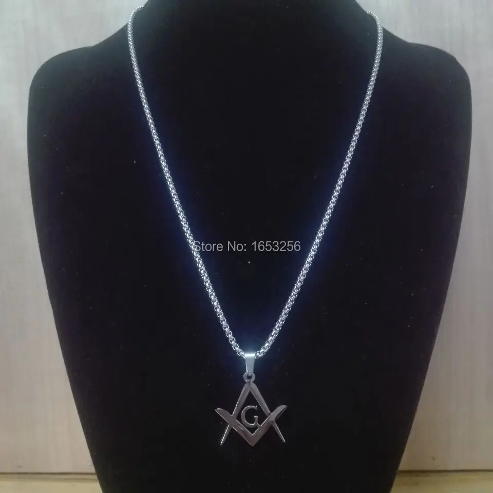 

STAINLESS STEEL MASON MASONIC SYMBOL PENDANT CHARM NECKLACE ROLO CHAIN 22'' 3MM
