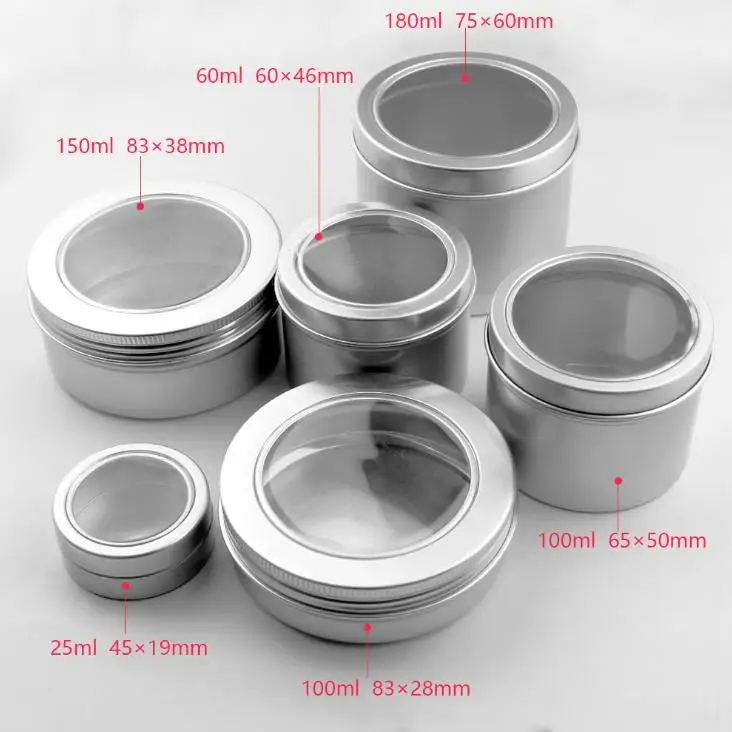 25ml empty skin care cream aluminum containers with window cap,metal aluminum jar window lid ,metal bottle tin pot can SN1708