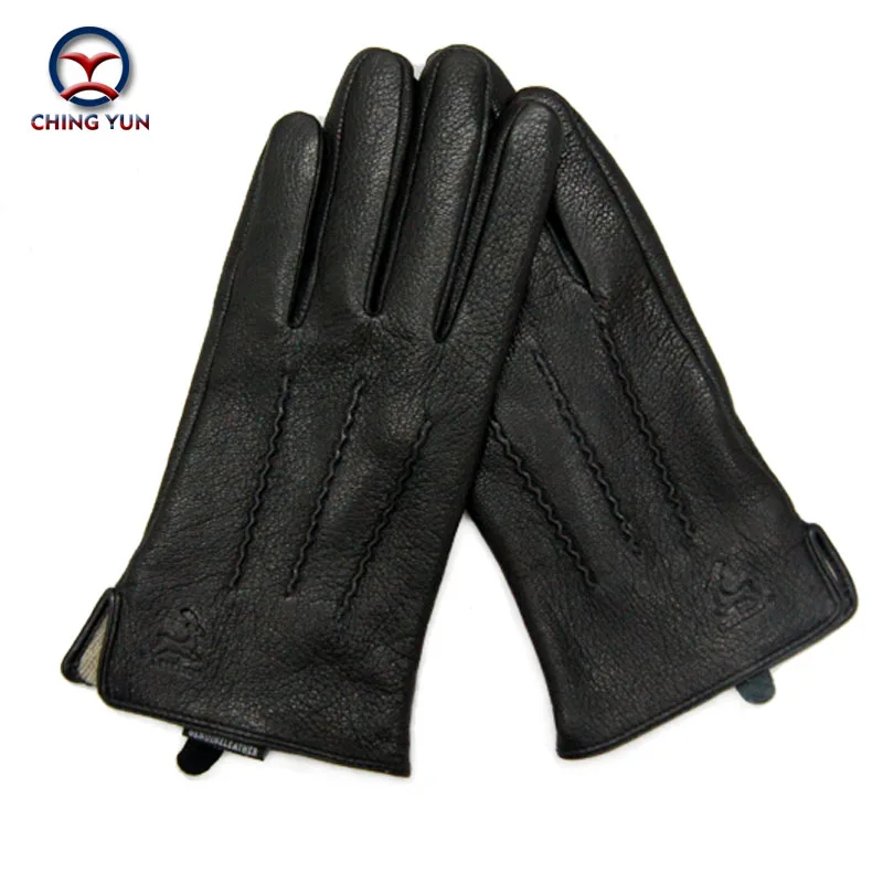 2024 Winter men deer skin leather gloves male warm soft black sewing design men mittens imitate rabbit hair 70% wool lining-07