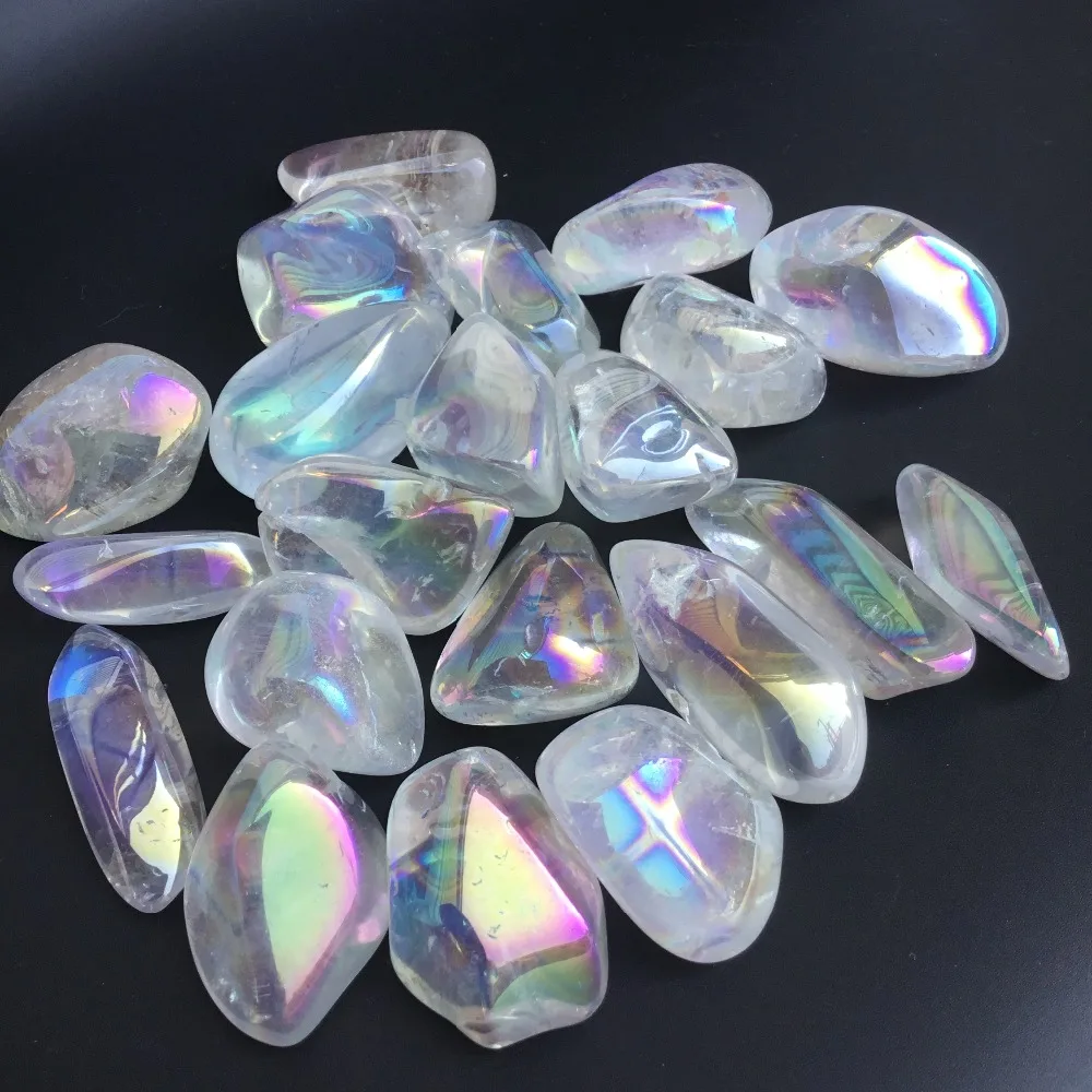 Natural rainbow angel aura quartz crystals tumbled stones