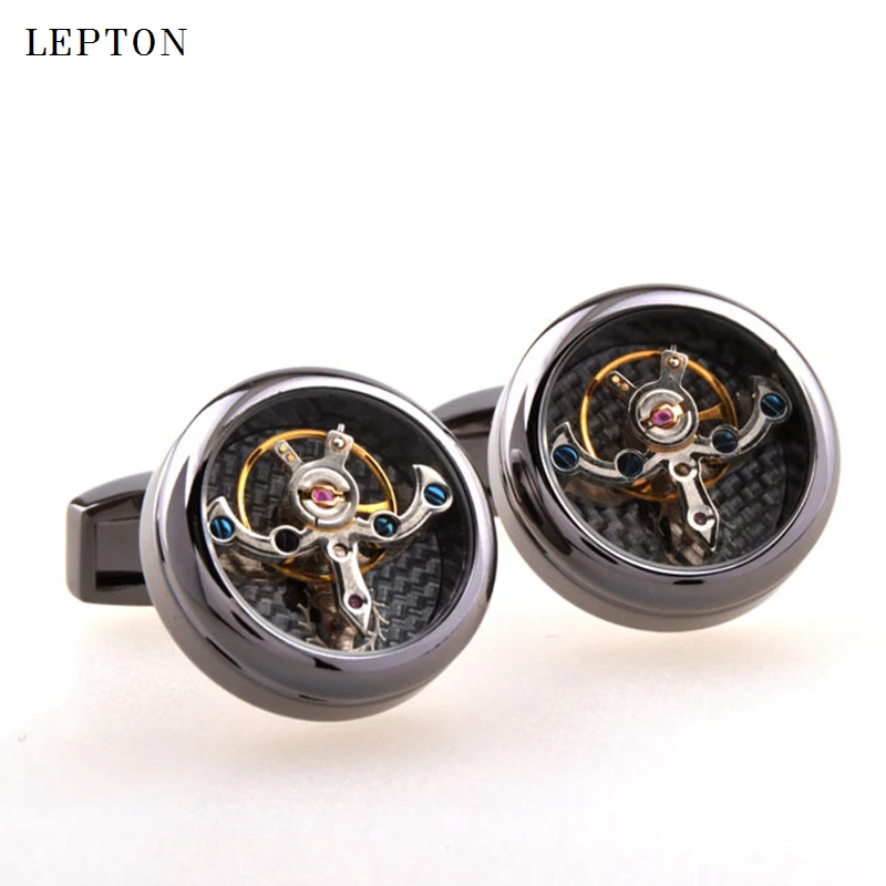 Hot Sale Movement Tourbillon Cufflinks For Mens Lepton High quality Mechanical Watch Steampunk Gear Cuff links Relojes Gemelos