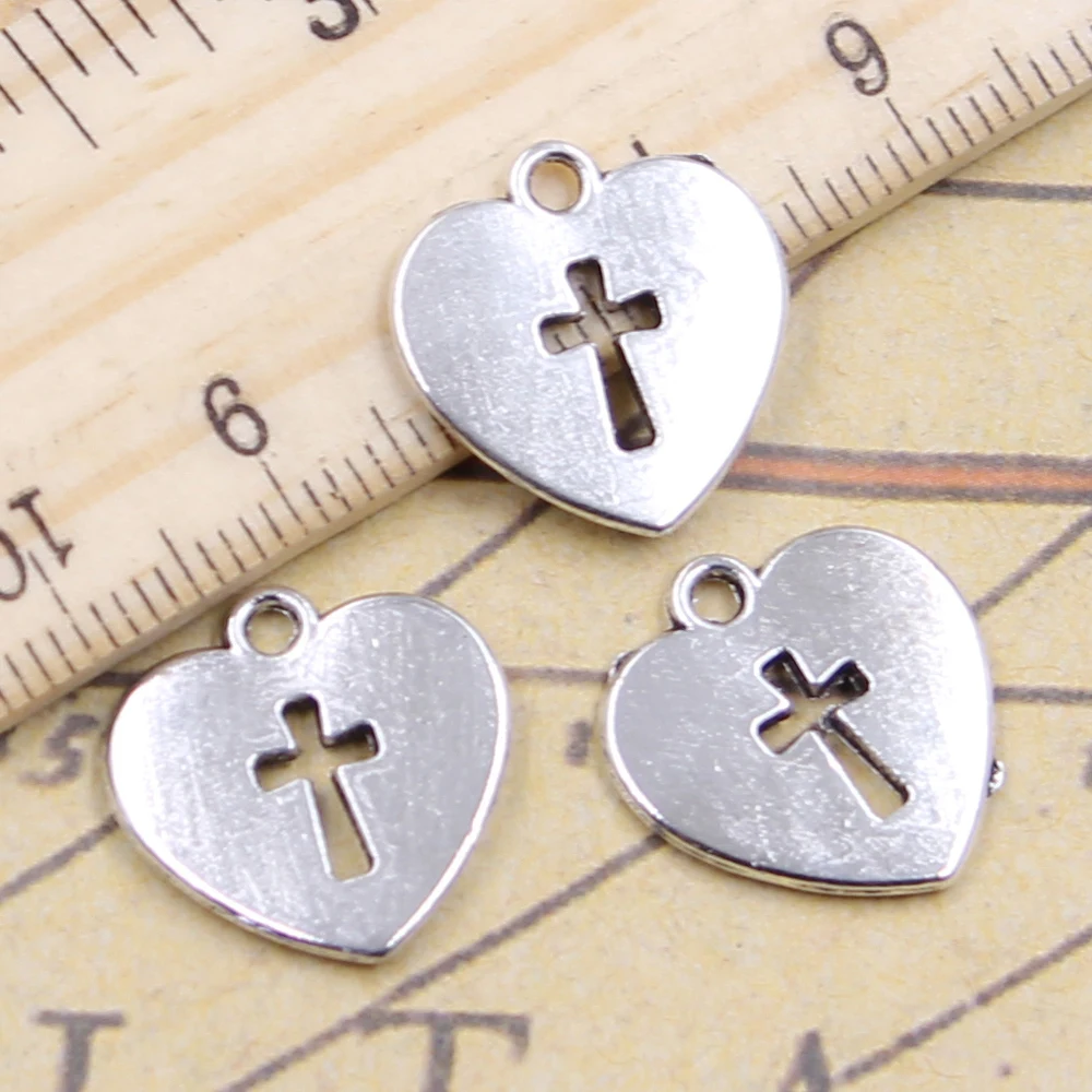 20pcs Charms Heart Cross Cut 17x16mm Tibetan Silver Color Pendants Antique Jewelry Making DIY Handmade Craft Pendant