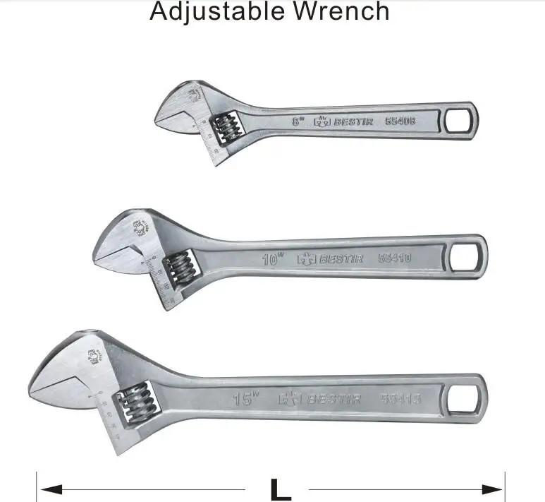 

BESTIR taiwan tool high carbon steel Atomization treatment square hole chroming wrench adjustable 6" 8" 10" 12" 15"