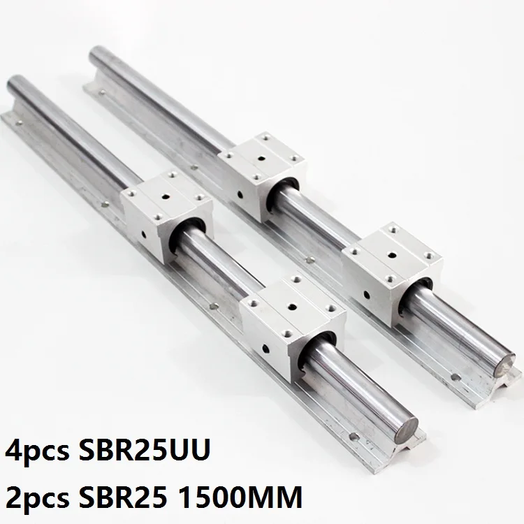 2pcs SBR25 25mm -L 1500mm support rail linear guide + 4pcs SBR25UU linear bearing blocks CNC parts linear rail