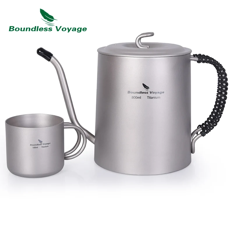 Boundless Voyage Outdoor Titanium Kettle Cup set with Anti-scalding Handle for Wine Coffee Tea Mess Kit Fire Induction Cooker