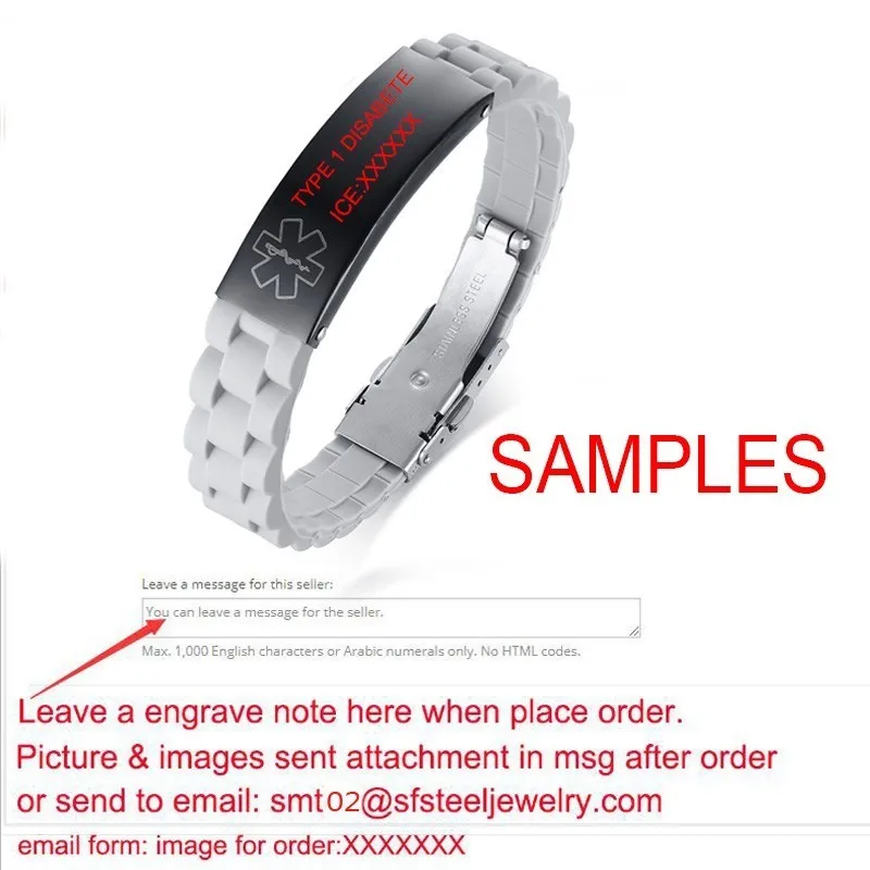 Free Engraving Medical Alert ID Bracelet Sport Silicone Persoanlzied ICE Message DIY Length For Men And Women Children - Image 5