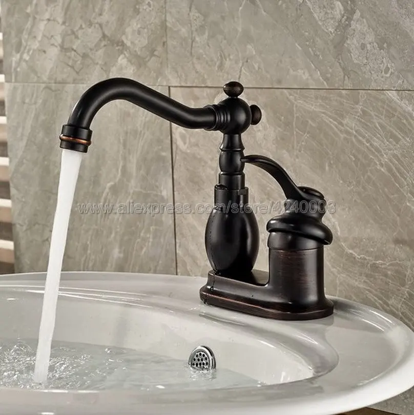 Basin Faucets Black Color Brass Deck Mounted 2 Hole Bathroom Faucets Hot and Cold Water Mixer Tap Knf287