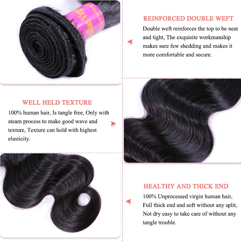 Queen Hair Top Quality Unprocessed Raw Virgin Hair Body Wave Bundles Weave Natural Color 100% Human Hair Best Quality Weft