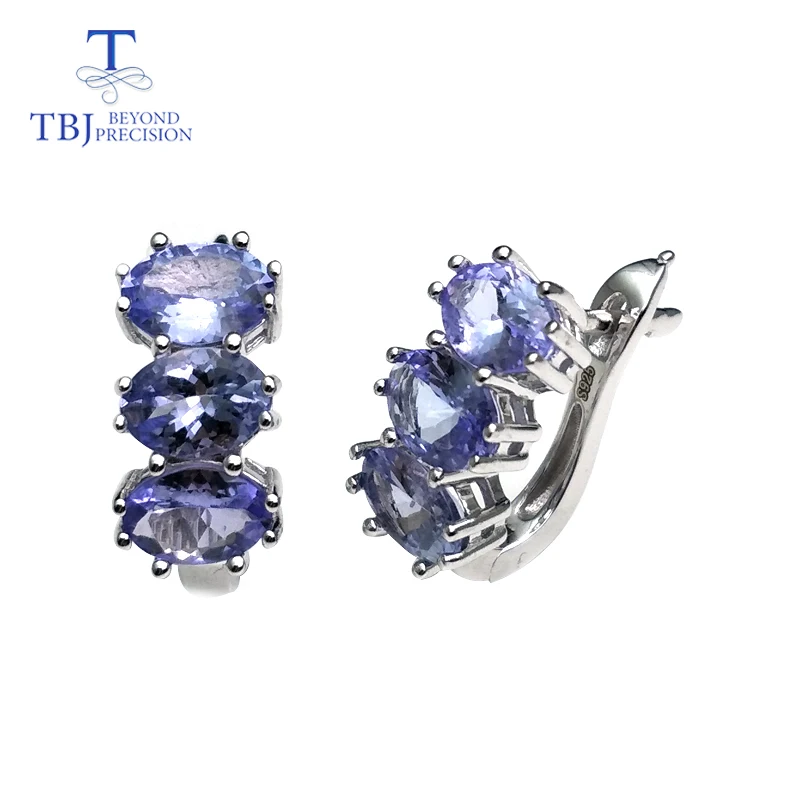 

TBJ,Small romantic earrings with natural tanzanite gemstone in 925 sterling silver lovely Valentine gift for women lady gift box