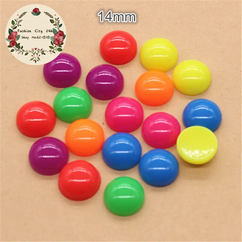 50pcs 14mm Mix Candy Colors Resin Round Flatback Cabochon DIY Decorative Craft Scrapbooking