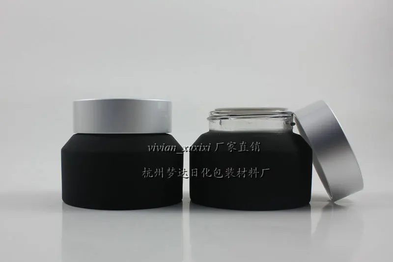 

50g black frosted glass cream jar with matte silver aluminum lid, 50g cosmetic jar,packing for mask/eye cream,50g glass bottle