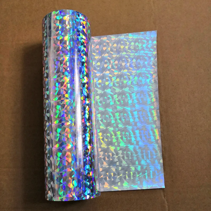 Holographic foil silver color broken glass design hot press on  paper cards or plastic meterials heat transfer film