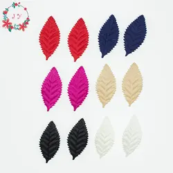 Set of 100pcs 54mm*25mm Satin Leaves Red,Navy Blue,Hot pink Leaf Shape Felt Appliques for DIY Sewing Supplies Craft Accessories
