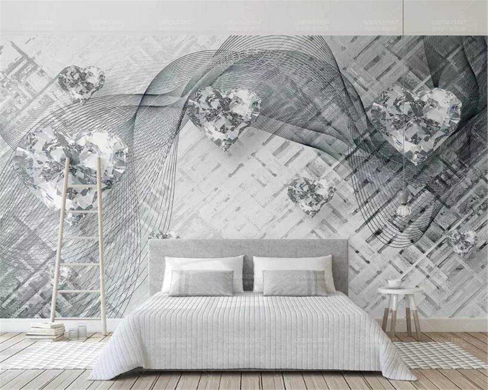 Customize Photo wallpaper solid line transparent heart shaped diamond luxury bedroom living room TV background wall 3d wallpaper