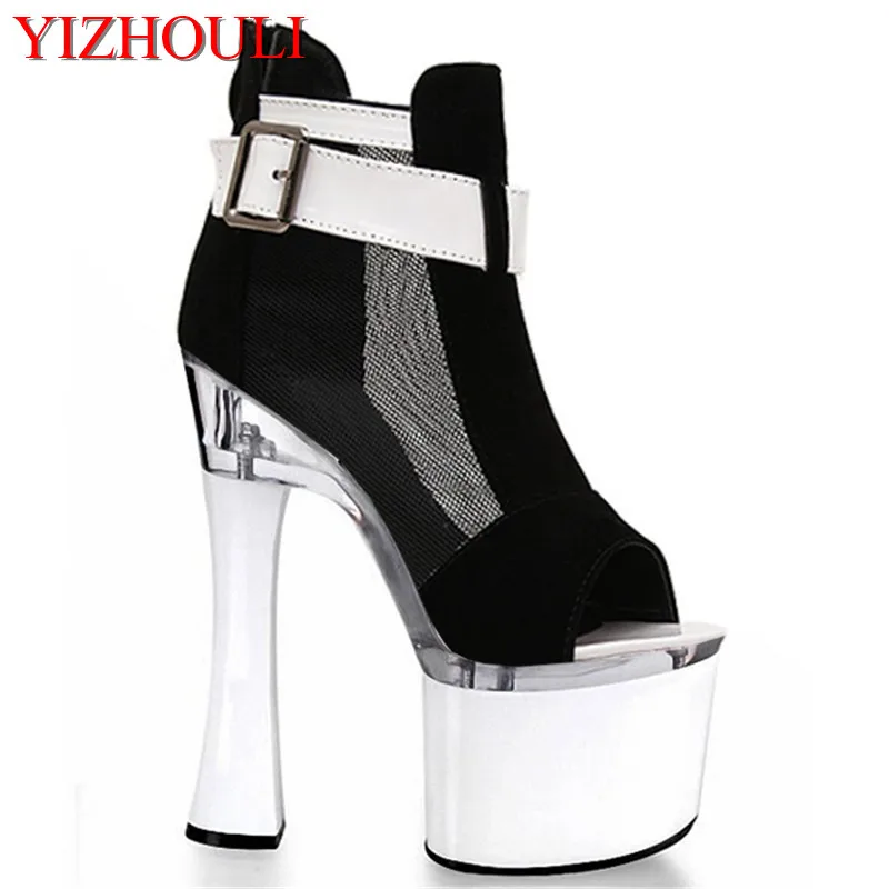 

18 cm super high heels with unique buckles decorated package with floor empty sandals White fashion sexy black shoes