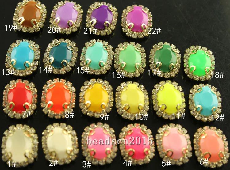 9pcs 10x14mm oval Candy bright color acrylic sew on stones with rhinestones chain setting diy Jewelry Findings   Accessory