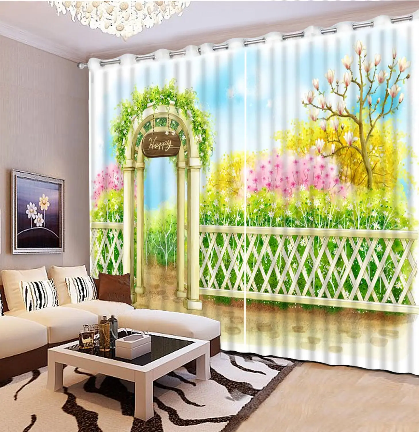 

European garden 3D curtains Water flower living room bedroom photo 3d curtains