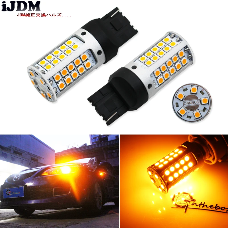 iJDM No Resistor, No Hyper Flash 21W High Power Amber yellow W21W T20 7440 LED Bulbs For Car Front or Rear Turn Signal Lights