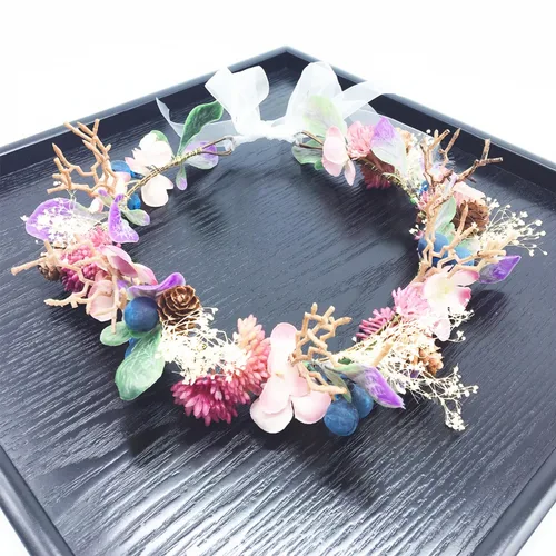 꽃 왕관 웨딩 파티 헤어 액세서리, 소녀 꽃 화환 머리띠, 꽃 화환, 여성 머리 장식, 신부 머리 장식