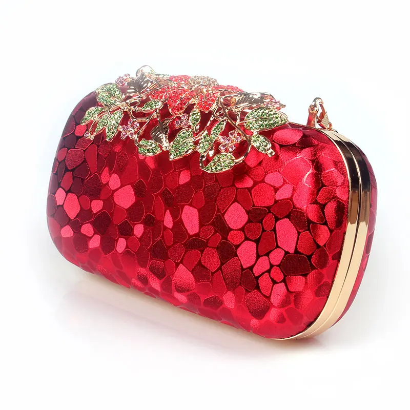 Flower Crystal Evening Bag Clutch Bags Rhinestones Wedding Handbags Clutches Lady Wedding Purse Silver/Gold/Red Evening Bag