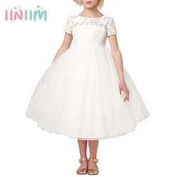 iiniim Flower Girls Dress White Ivory Real Vestidos Party Princess Dress Little Kids Children's Hollow Heart Dress for Wedding