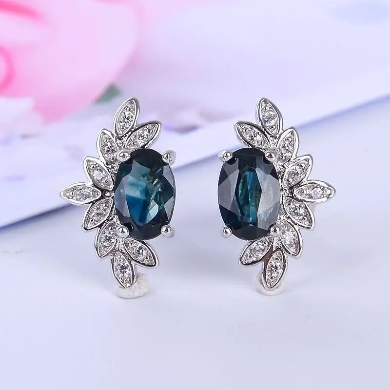 Natural Sapphire Earring Moon Star Stud Earrings For Women Engagement Party Jewelry gift Blue gemstone