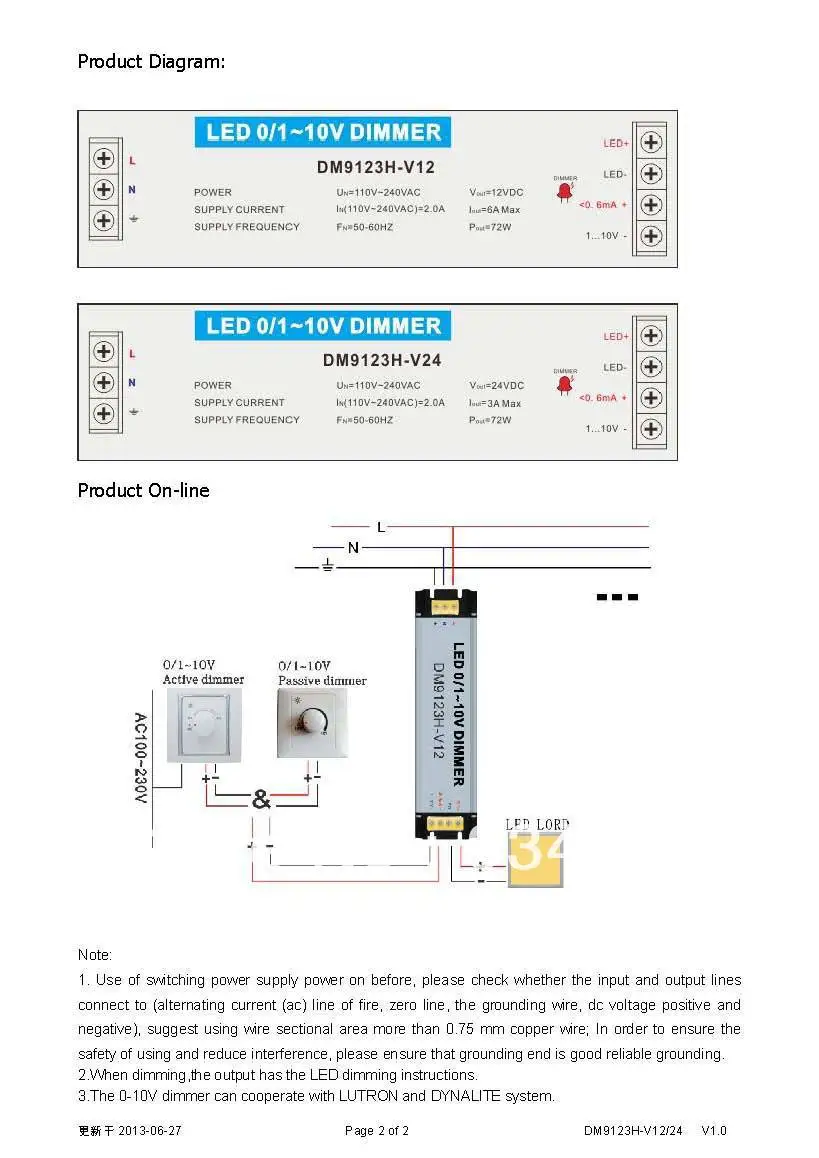 Free Shipping AC220V 0-10V LED DIMMER and LED DRIVER  1 channel Input AC50 to 220V output 75W  Model:DM9123H-V 75W Series