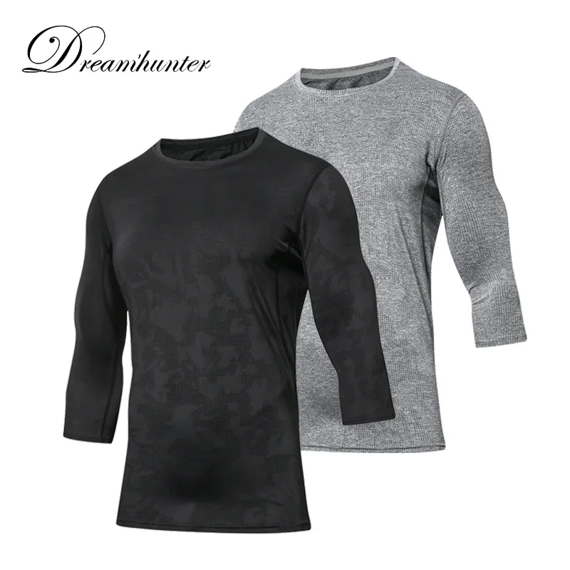 

Breathable Running T Shirts Men Three Quarter Sleeve Gym Fitness Tops Men Training Sweatshirts Sportswear Male