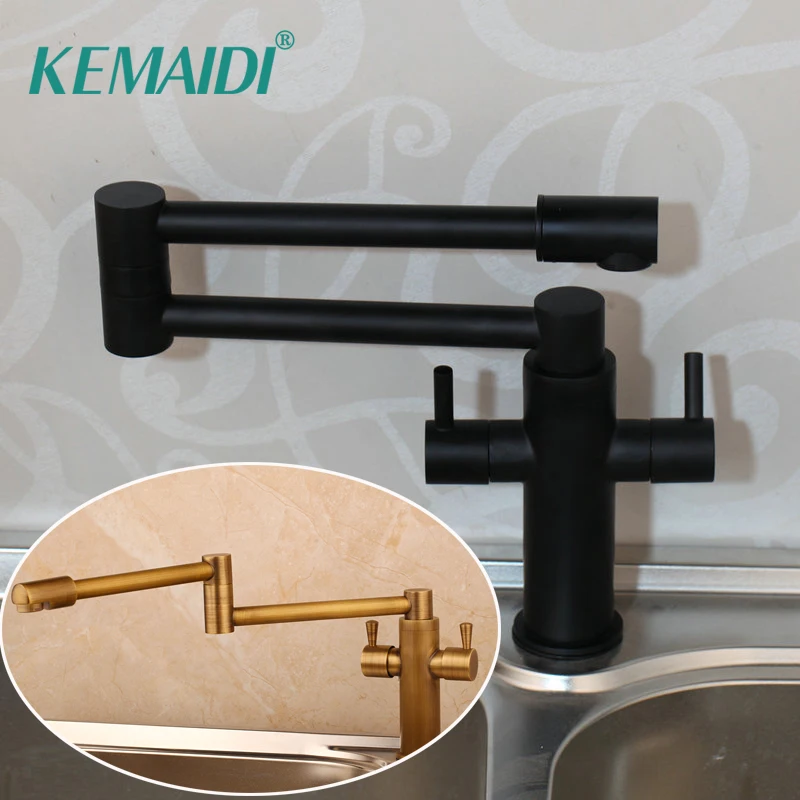 KEMAIDI  Folding Kitchen Faucets Wall Mount Single Handle Black Mixer Bar Taps Bathroom Sink Faucet Kitchen Sink Faucets